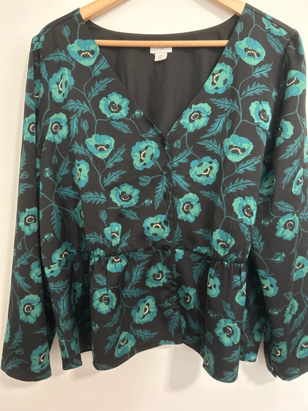 J. Crew Teal Floral V-Neck Blouse